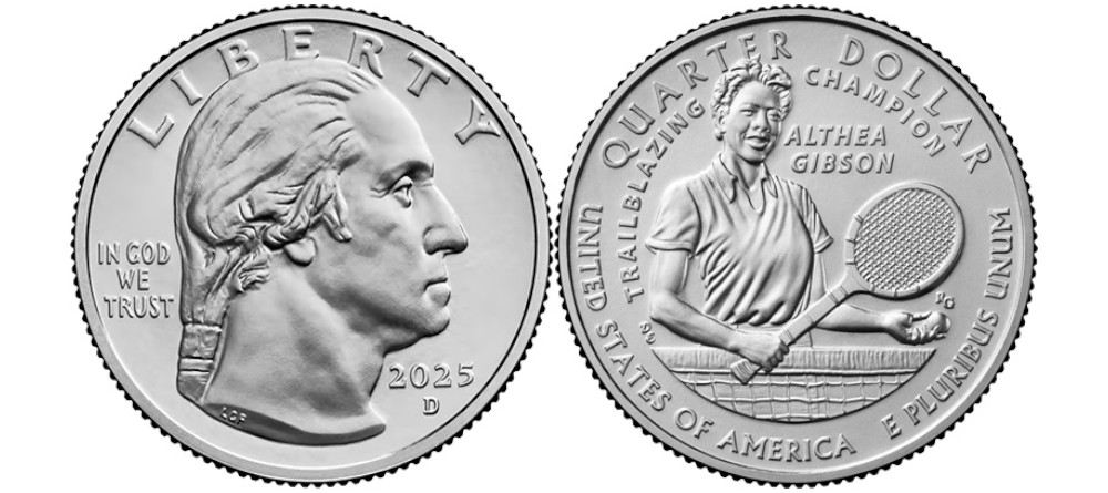 Памятная монета США 25 центов с Альтеей Гибсон, 2025 год, финал серии American Women Quarters
