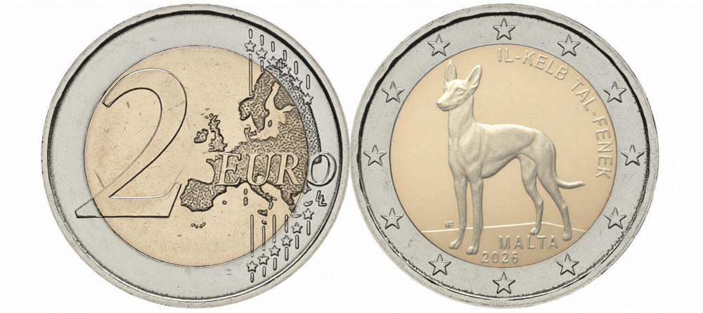 Монета Мальты 2 евро 2026 года с Фараоновой собакой, реверс