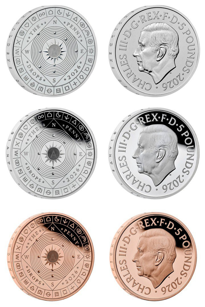 Монета Великобритании 5 фунтов Исаак Ньютон охота за сокровищами планеты ноты