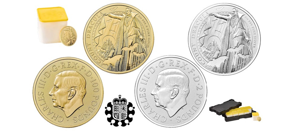 Инвестиционные монеты Великобритании 2025 года граф Дракула золото серебро