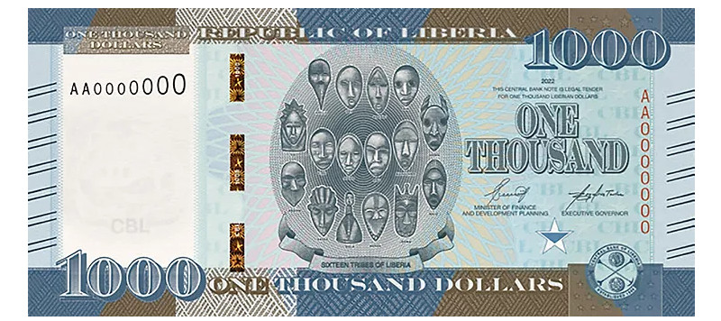 Тысяча долларов Либерия (аверс)